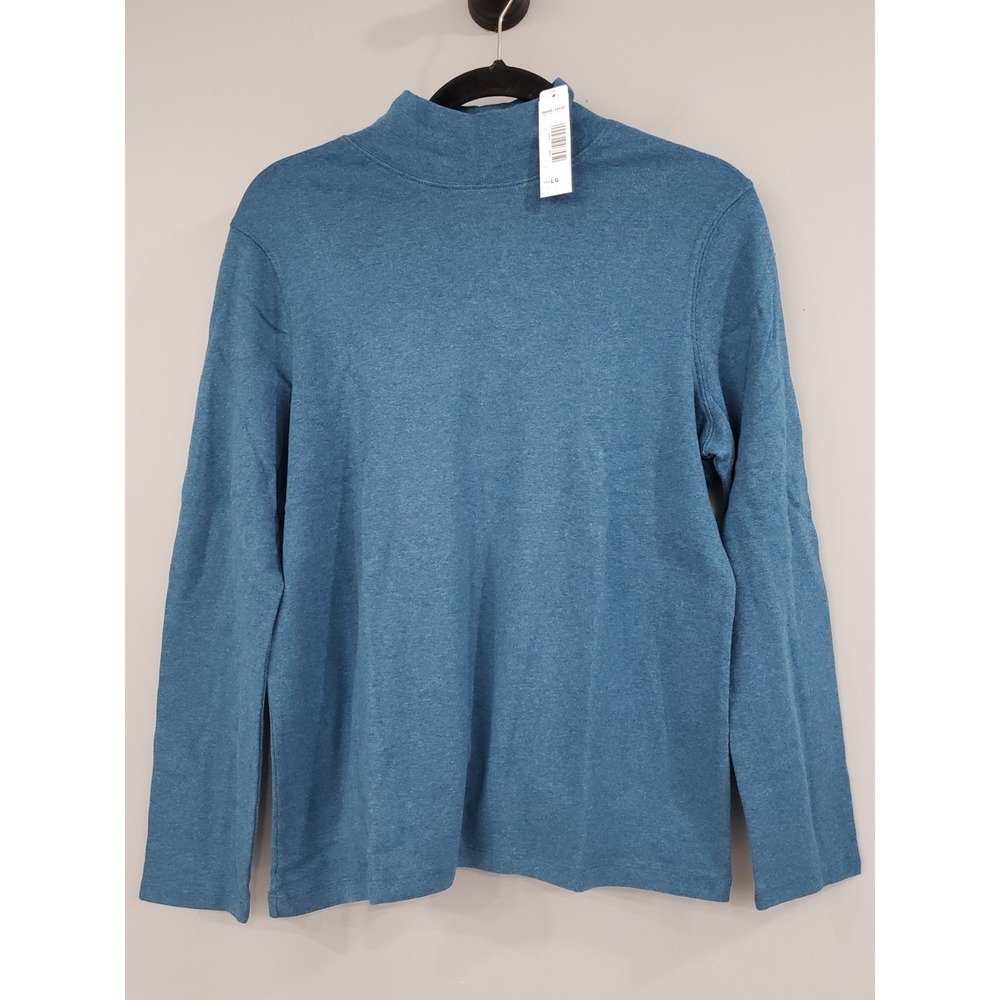 NEW PETITE LARGE PENDLETON Mock Neck BLUE 100% COTTON Long Sleeve turtleneck‎